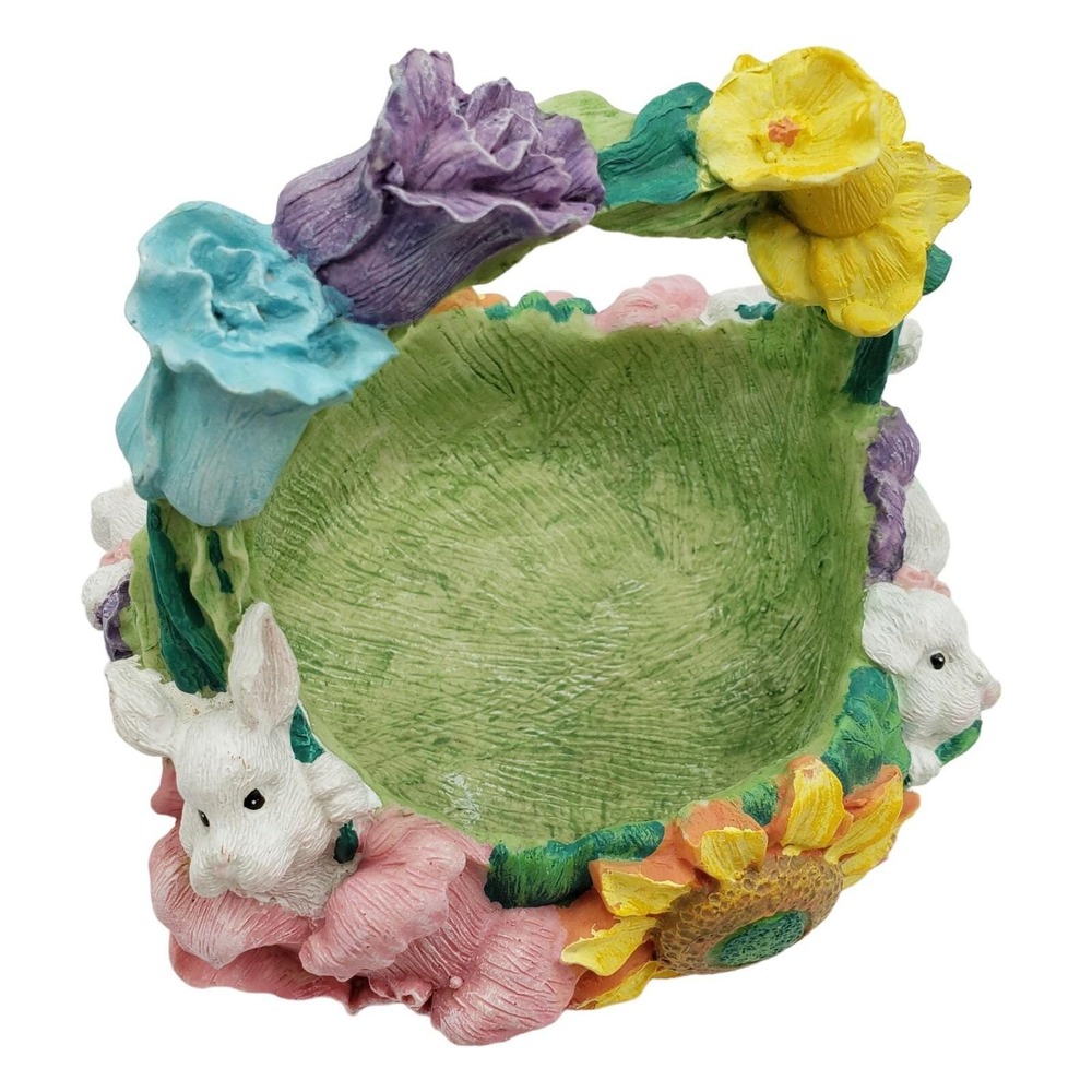 Vintage Resin Easter Bunny Basket with Flowers Sunflowers GREAT Details Colorful - Picture 7 of 9